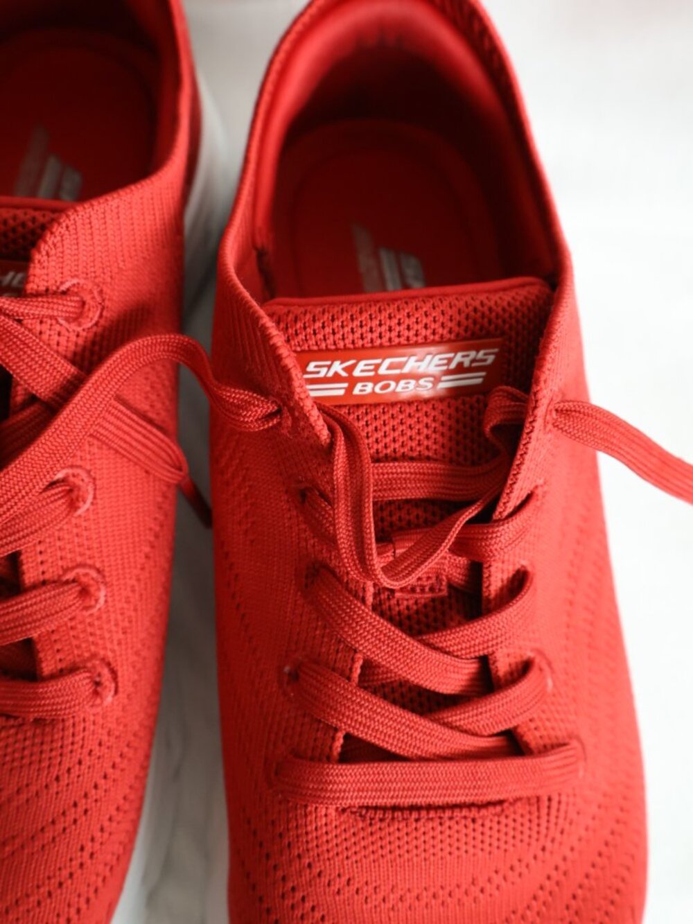 Size 6.5 - Skechers Bobs Lace up Runners - Red and White Sneakers - Picture 11 of 11